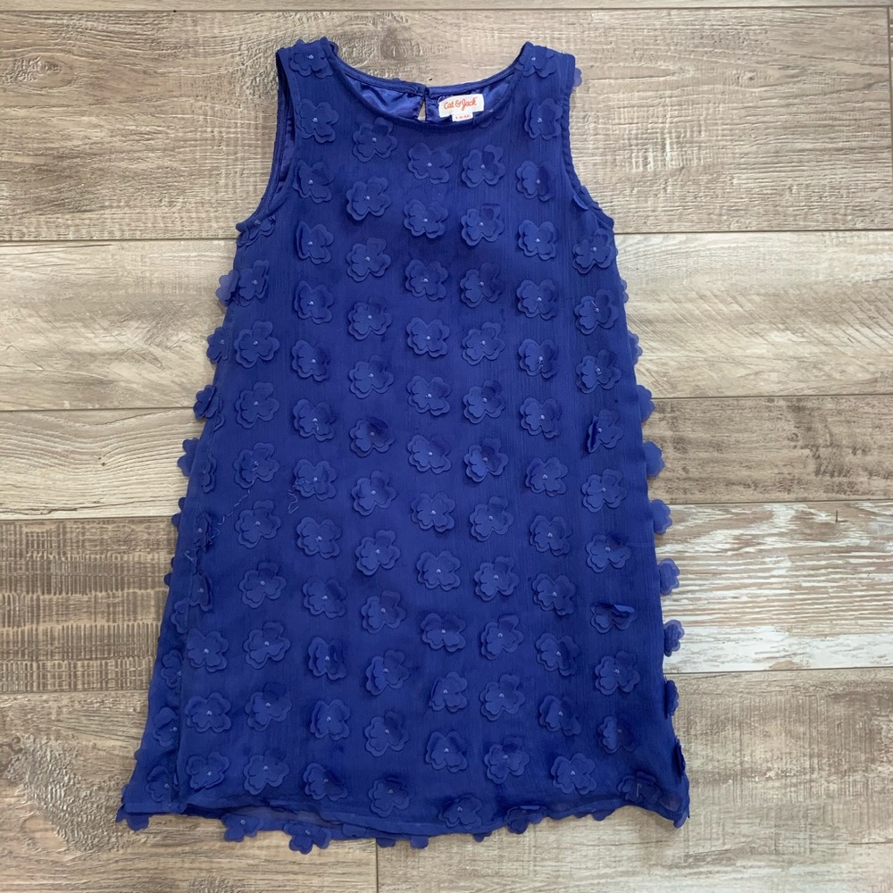 Cat & Jack blue shift dress with 3-D Flowers
